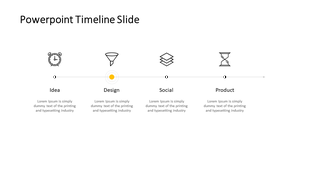 Horizontal timeline design with four milestones in black and white icons, and a subtle yellow highlight on the second step.