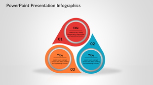 Infographic slide featuring three teardrop-shaped elements with numbers and placeholder text inside circular designs.