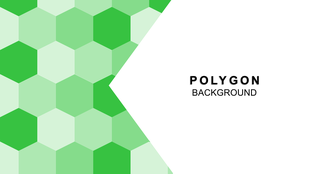 Polygonal background with green hexagonal shapes on the left, transitioning to a white area with text on the right.