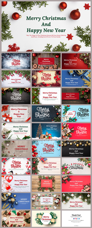 A collage of cute Christmas themed wallpaper slides with decorations such as festive gifts, Christmas trees, and ornaments.
