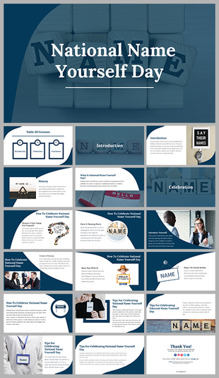 National name yourself day slide deck featuring event history, celebration methods, and related tips.