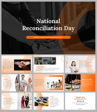 National reconciliation day with sections on organizing events, advocating for change, and fostering community engagement.