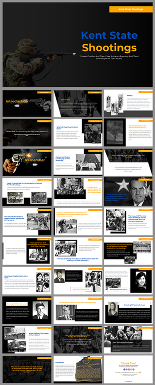 Comprehensive slides on the Kent State Shootings, with images, historical context, and analysis of the incident's impact.