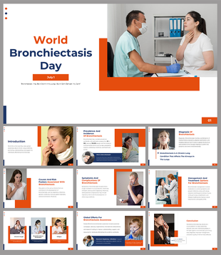 World Bronchiectasis day slides highlight its significance and details about the condition with many images.