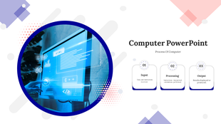 Computer process template showing input, processing, and output stages with a futuristic blue digital interface illustration.