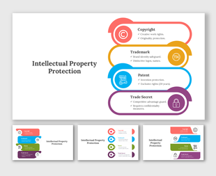 Stacked slide deck illustrating four types of intellectual property protection each with icons and captions.