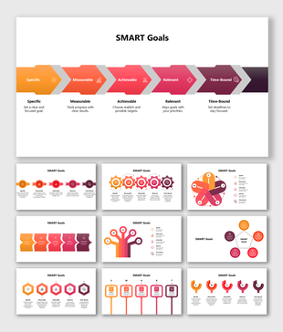 SMART goals infographic template showing Specific, Measurable, Achievable, Relevant, and Time-Bound goals. for success.