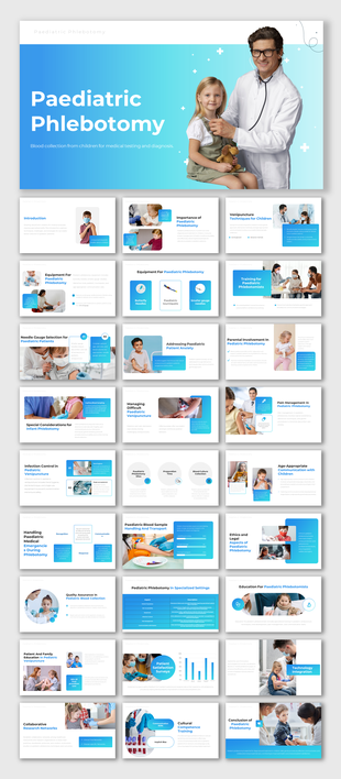 Alt: Pharmaceutical Company cover slide with teal-white layout showing pills and capsule imagery, title text, and clean geometric accents.