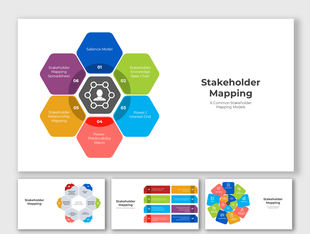 A flowchart with five stages of stakeholder management arranged in a circle with relevant icons.