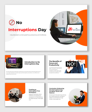 No Interruptions Day presentation promoting focus, productivity, and creating distraction-free workspaces.