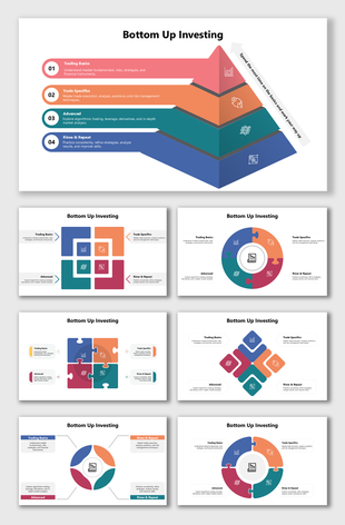 Bottom-Up Investing diagrams featuring structured visuals for mastering trade fundamentals, execution, and analysis.