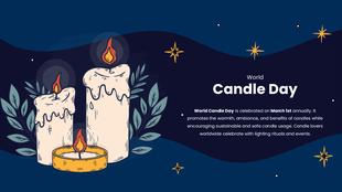 World Candle Day slide featuring glowing candles, warm tones, elegant fonts, structured text, and key points on relaxation.