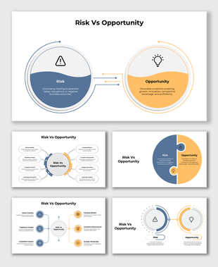 risk vs opportunity a balanced slide with a scale, bold text, blue and red contrast, structured content, and decision.