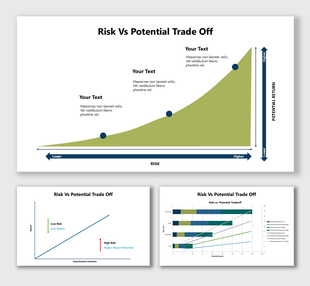 Risk vs potential tradeoff a balanced slide with a scale, bold text, blue and red contrast, structured content, and icons. 