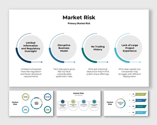 Market risk a professional slide with circular infographic elements, blue and gray tones, and structured text on financial
