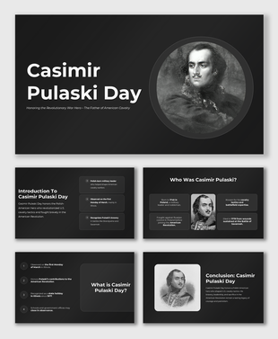 Casimir Pulaski Day slides honoring the Polish-American hero with history, key facts, and significance in Illinois.