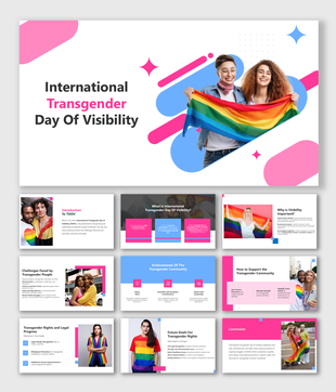 International Transgender Day Of Visibility slides with awareness, LGBTQ plus rights, community support, advocacy.