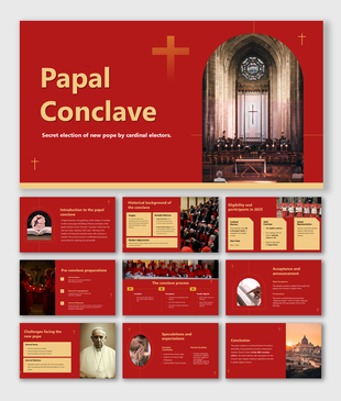 Papal Conclave the secret election of a new Pope by cardinals, showcasing red, gold, and church imagery.