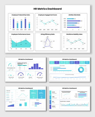 No Shave November HR dashboard with bar,line,radar charts, blue-teal cards, rounded boxes, KPI text holders.