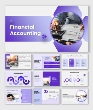 Financial accounting PPT covering concepts, statements, accounting cycle, insights, and business performance analysis.