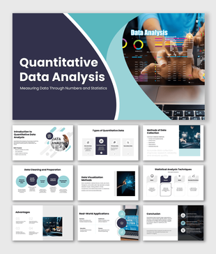 Quantitative data analysis presentation covering statistics, data collection, visualization, and research insights.