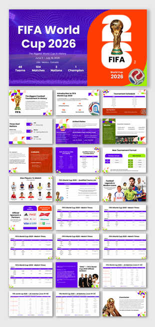 FIFA World Cup 2026 PPT featuring hosts, schedule, stadiums, teams, stats, and tournament insights.