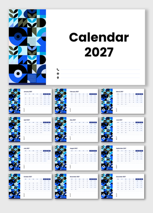 2027 calendar PowerPoint template with monthly planner layouts, note sections, and modern design.  Select 87 more words to ru