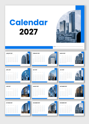 2027 calendar PowerPoint template with monthly planner slides, corporate design, and yearly schedule.