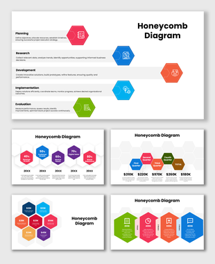 Honeycomb Diagram PowerPoint template with editable hexagon layouts for business and planning.
