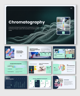 Chromatography PowerPoint template with separation methods, lab analysis, and chromatography slides. 