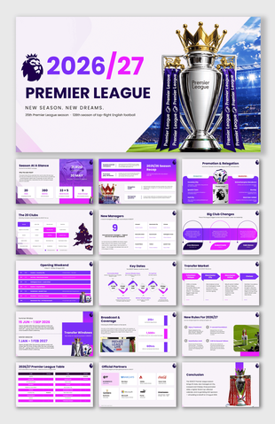 2026–27 Premier League presentation featuring season preview, fixtures, clubs, players, stats, and analysis.