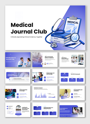 Medical Journal Club covering clinical evidence, research appraisal, study design, statistics, bias, and evidence-based care.