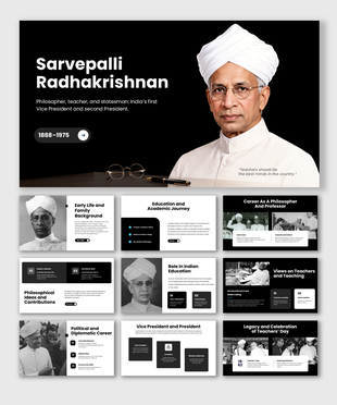 Sarvepalli Radhakrishnan presentation featuring his life, education, philosophy, teaching career, political service.
