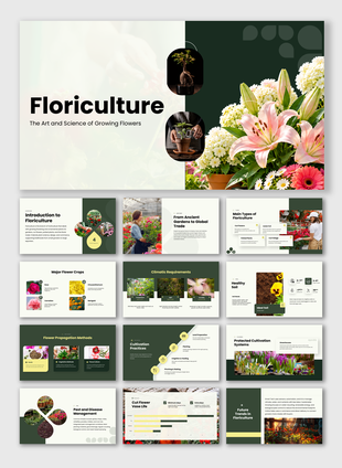 Floriculture PPT cover showing flower crops, soil needs, and cultivation practices for growing flowers.