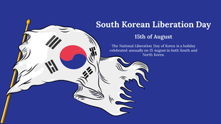 South Korean Liberation day slide featuring the flag of South Korea with text explaining the holiday celebrated in August.