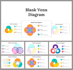 Venn diagram slide deck with colorful overlapping circles in shades of purple, green, and yellow.