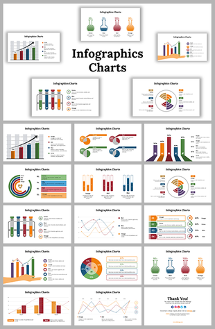Collection of infographic charts showcasing various visualizations such as bar graphs, pie charts, and data analysis.