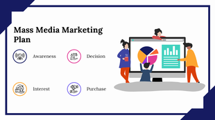 Illustration of people analyzing charts on a screen with four circular icons representing marketing steps on the left.