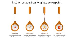 Comparison template showing orange drops with shopping-related icons and descriptive captions areas below.
