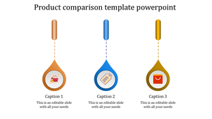 Three teardrop shaped elements in orange, blue, and gold with icons connected by dashed lines to top bars.