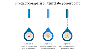 Product comparison chart with three vertically aligned blue indicators, showcasing product categories in white background.