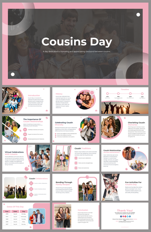 Slide deck highlighting the importance of cousin bonds, traditions, diversity, and activities across generations.