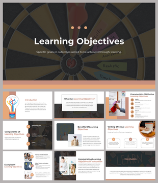 Slide deck with a focus on effective learning objectives, benefits, and instructional integration, using graphics and text.