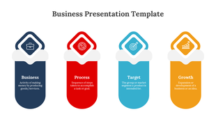 Business PPT template with four colorful sections from Business to Growth, each with an icon and description.