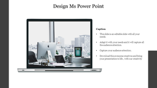 Design with a laptop screen displaying an office desk with a desktop monitor, books, and plants by the window.