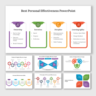 Personal effectiveness slide deck with colorful tab-style sections and skill highlights placed in a white backdrop.