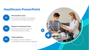 Infographic showing a healthcare worker attending to a patient on the right, with three labeled sections on the left.