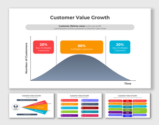 Infographic templates displaying customer value growth with a chart illustrating different customer profitability levels.