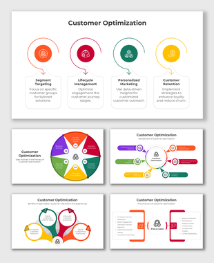 Customer optimization diagram with steps like segment targeting, lifecycle management, and personalized marketing.