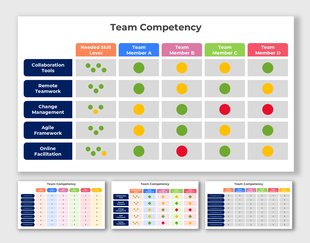 Competency chart comparing team members' skill levels in collaboration, teamwork, and agile framework.